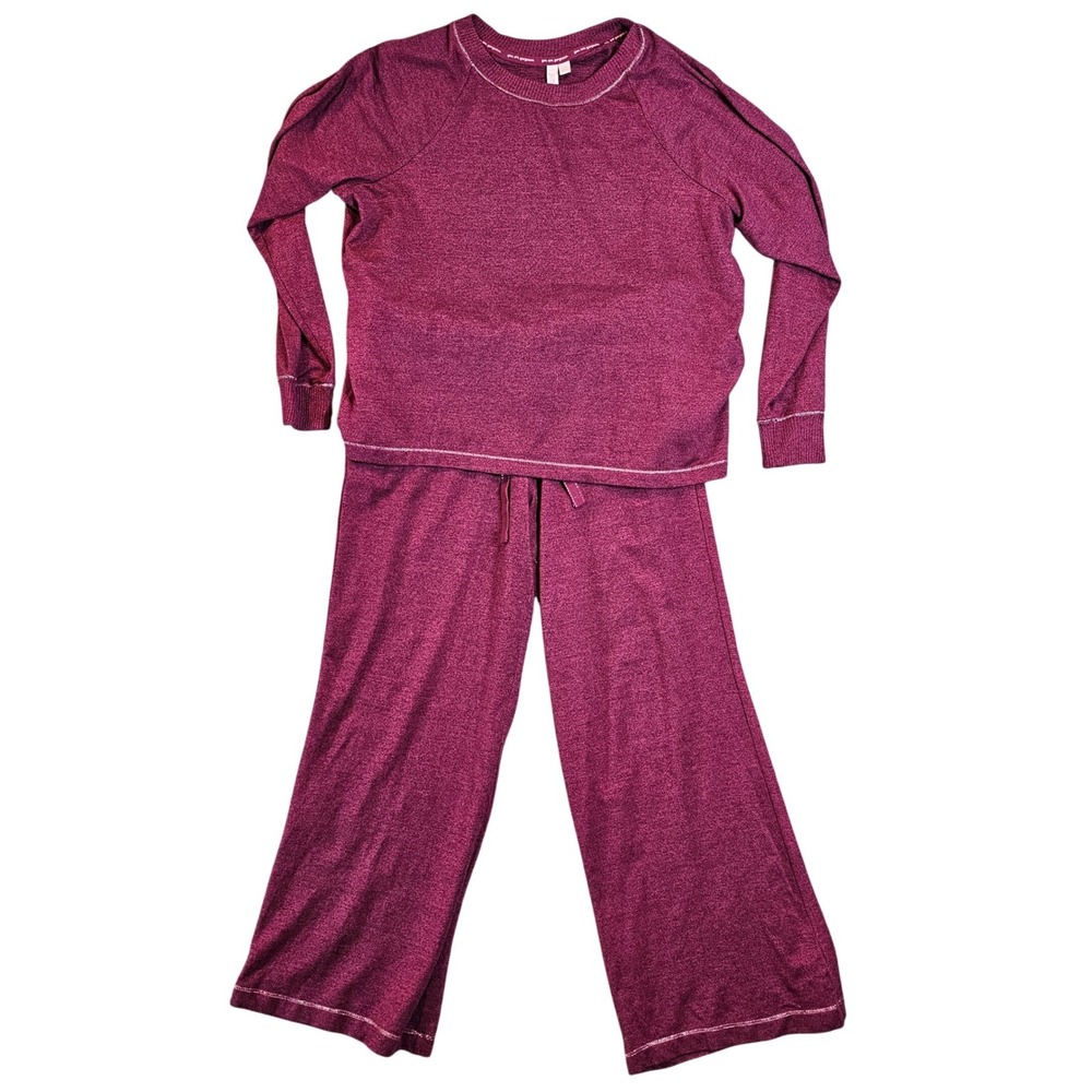 Joyspun Berry Pink Heather Loungewear Set Top L 12-14 Pant M 8-10 Wide‎ Leg